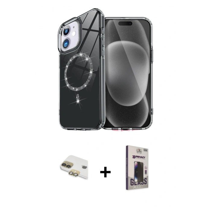 MARSİLYAN™- iPhone 11 Kılıf Kıvılcım Form Prime - Siyah Bilvis Hayalet Cam Ekran Koruyucu + Pers Alüminyum Kamera Lens - GD