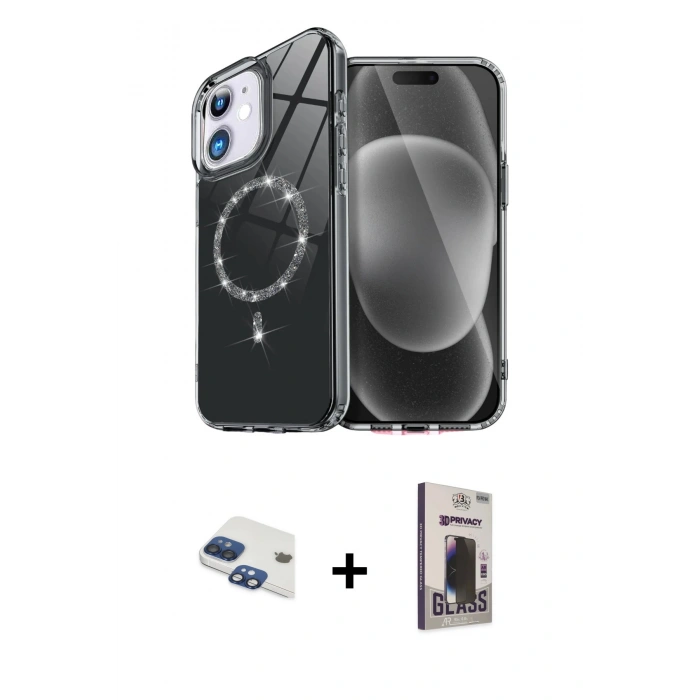 MARSİLYAN™- iPhone 11 Kılıf Kıvılcım Form Prime - Siyah Bilvis Hayalet Cam Ekran Koruyucu + Pers Alüminyum Kamera Lens - LT
