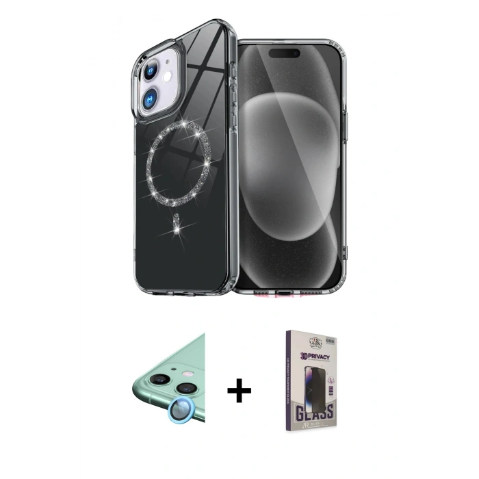 MARSİLYAN™- iPhone 11 Kılıf Kıvılcım Form Prime - Siyah Bilvis Hayalet Cam Ekran Koruyucu + Raze Metal Kamera Lens - MI