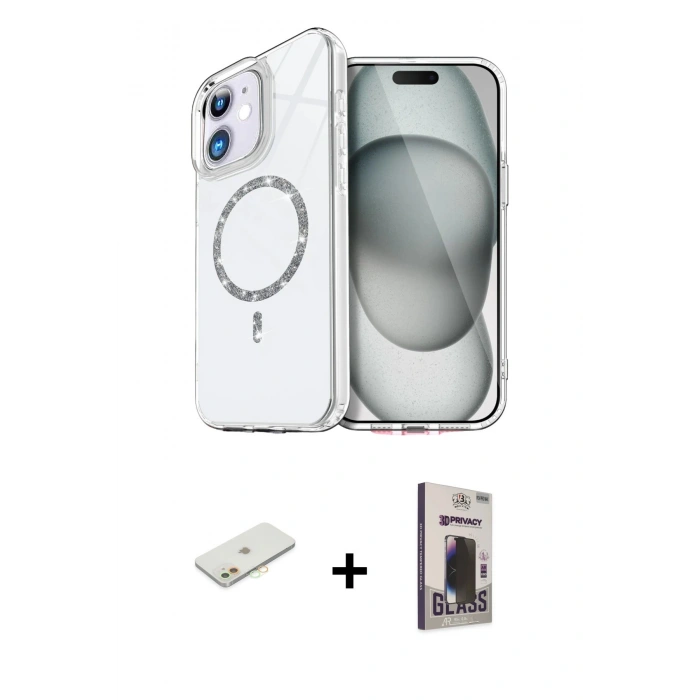 MARSİLYAN™- iPhone 11 Kılıf Kıvılcım Form Prime - Siyah Bilvis Hayalet Cam Ekran Koruyucu + Renkli Kamera Lens Koruma Cam - TU