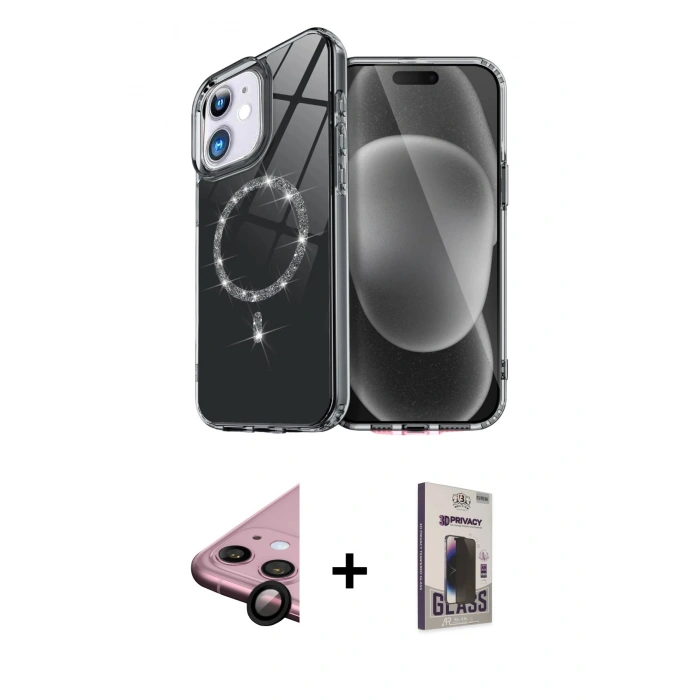 MARSİLYAN™- iPhone 11 Kılıf Kıvılcım Form Prime - Siyah Bilvis Hayalet Cam Ekran Koruyucu + Raze Metal Kamera Lens - SH