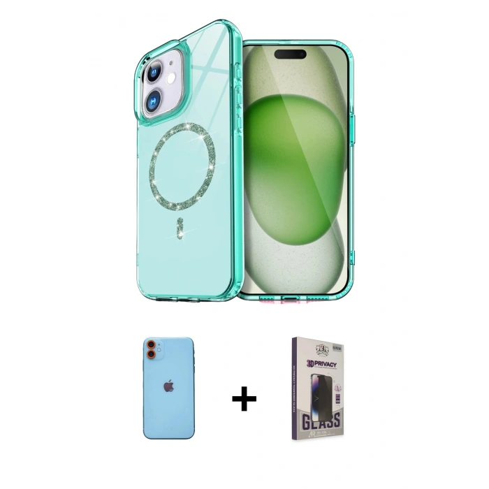 MARSİLYAN™- iPhone 11 Kılıf Kıvılcım Form Prime - Siyah Bilvis Hayalet Cam Ekran Koruyucu + Neon Fosforlu Kamera Lens - TU