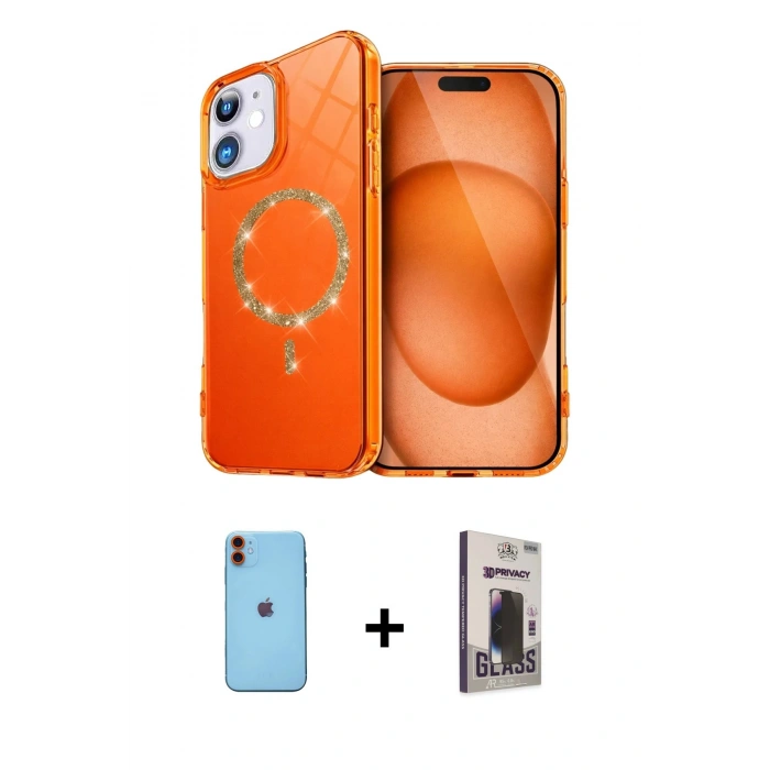 MARSİLYAN™- iPhone 11 Kılıf Kıvılcım Form Prime - Siyah Bilvis Hayalet Cam Ekran Koruyucu + Neon Fosforlu Kamera Lens - TU