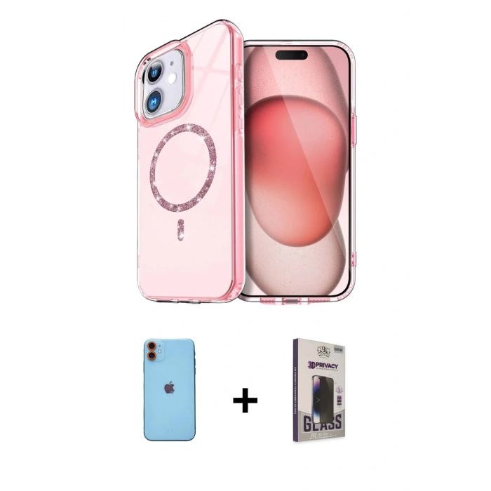 MARSİLYAN™- iPhone 11 Kılıf Kıvılcım Form Prime - Siyah Bilvis Hayalet Cam Ekran Koruyucu + Neon Fosforlu Kamera Lens - TU