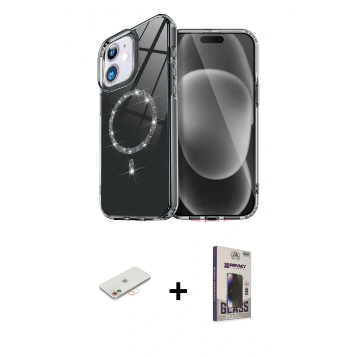 MARSİLYAN™- iPhone 11 Kılıf Kıvılcım Form Prime - Siyah Bilvis Hayalet Cam Ekran Koruyucu + Renkli Kamera Lens Koruma Cam - YL