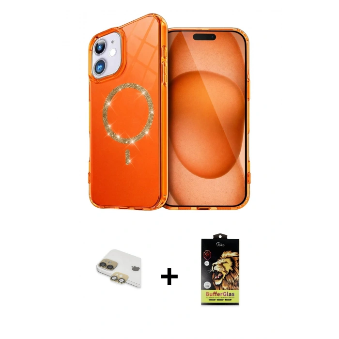 MARSİLYAN™- iPhone 11 Kılıf Kıvılcım Form Prime - Siyah Buffer Cam Ekran Koruyucu + Gold Pers Alüminyum Kamera Lens