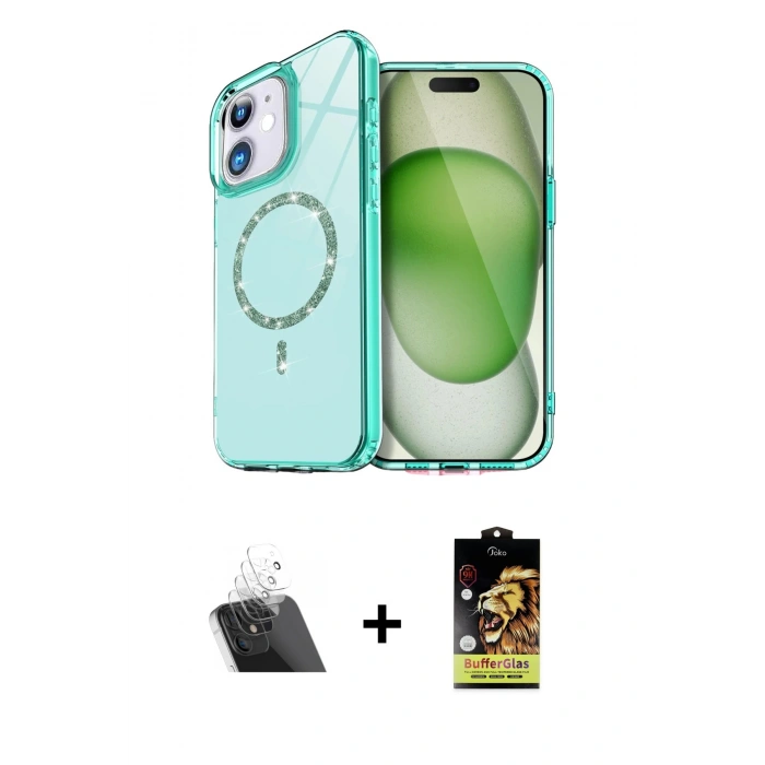 MARSİLYAN™- iPhone 11 Kılıf Kıvılcım Form Prime - Siyah Buffer Cam Ekran Koruyucu + Kamera Lens Koruma Cam - SF