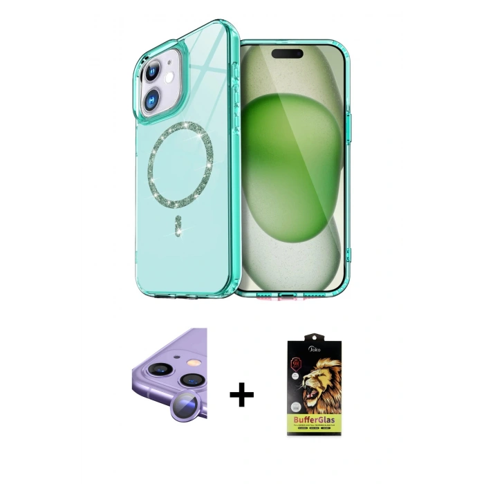 MARSİLYAN™- iPhone 11 Kılıf Kıvılcım Form Prime - Siyah Buffer Cam Ekran Koruyucu + Raze Metal Kamera Lens - MR