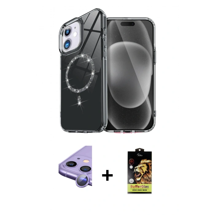 MARSİLYAN™- iPhone 11 Kılıf Kıvılcım Form Prime - Siyah Buffer Cam Ekran Koruyucu + Raze Metal Kamera Lens - MR