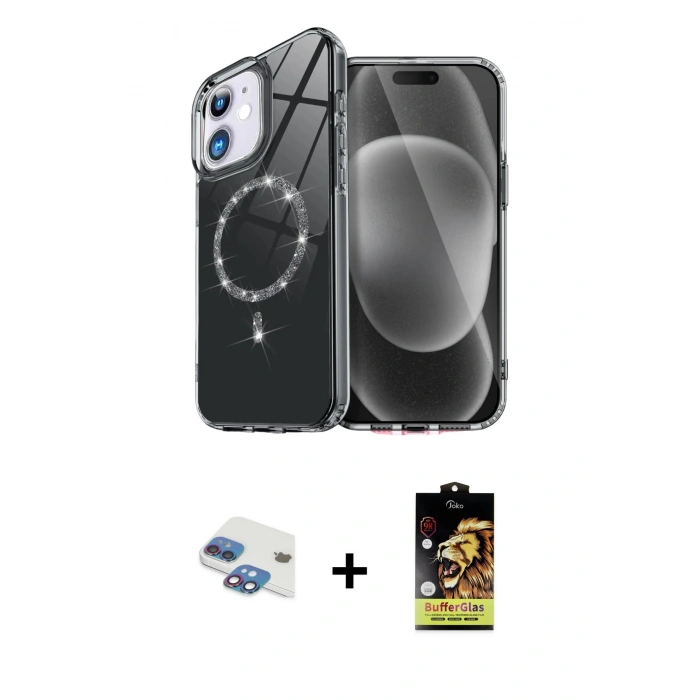 MARSİLYAN™- iPhone 11 Kılıf Kıvılcım Form Prime - Siyah Buffer Cam Ekran Koruyucu + Pers Alüminyum Kamera Lens - GI