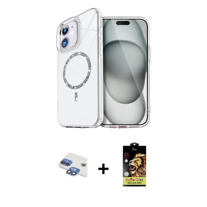 MARSİLYAN™- iPhone 11 Kılıf Kıvılcım Form Prime - Siyah Buffer Cam Ekran Koruyucu + Pers Alüminyum Kamera Lens - GI
