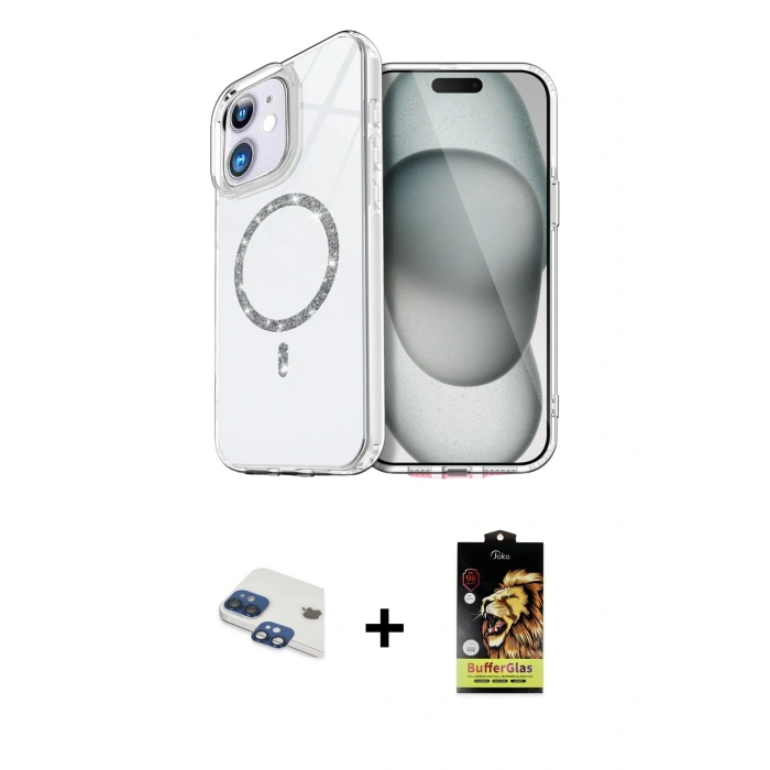 MARSİLYAN™- iPhone 11 Kılıf Kıvılcım Form Prime - Siyah Buffer Cam Ekran Koruyucu + Pers Alüminyum Kamera Lens - LT