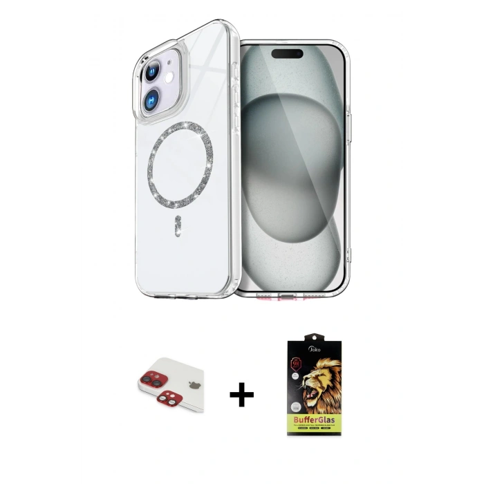 MARSİLYAN™- iPhone 11 Kılıf Kıvılcım Form Prime - Siyah Buffer Cam Ekran Koruyucu + Pers Alüminyum Kamera Lens - KI