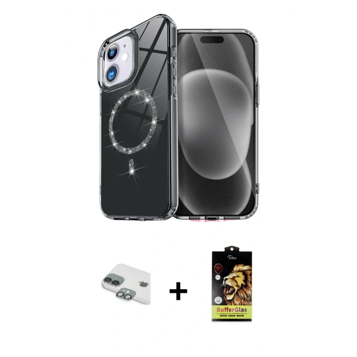 MARSİLYAN™- iPhone 11 Kılıf Kıvılcım Form Prime - Siyah Buffer Cam Ekran Koruyucu + Pers Alüminyum Kamera Lens - YL