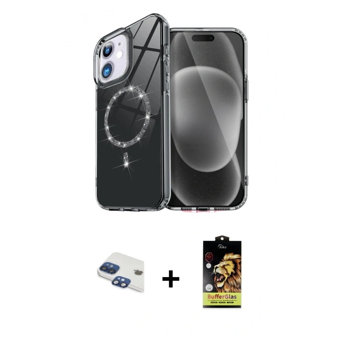 MARSİLYAN™- iPhone 11 Kılıf Kıvılcım Form Prime - Siyah Buffer Cam Ekran Koruyucu + Pers Alüminyum Kamera Lens - LT