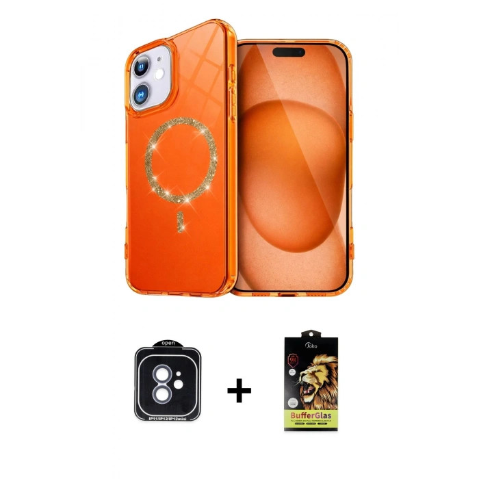 MARSİLYAN™- iPhone 11 Kılıf Kıvılcım Form Prime - Siyah Buffer Cam Ekran Koruyucu + PVD Metal Kamera Lens - MI