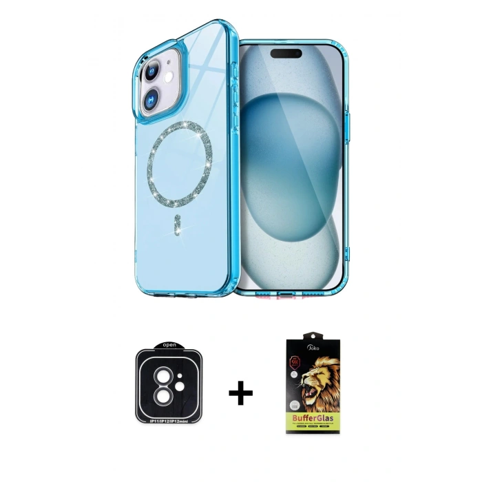 MARSİLYAN™- iPhone 11 Kılıf Kıvılcım Form Prime - Siyah Buffer Cam Ekran Koruyucu + PVD Metal Kamera Lens - SH