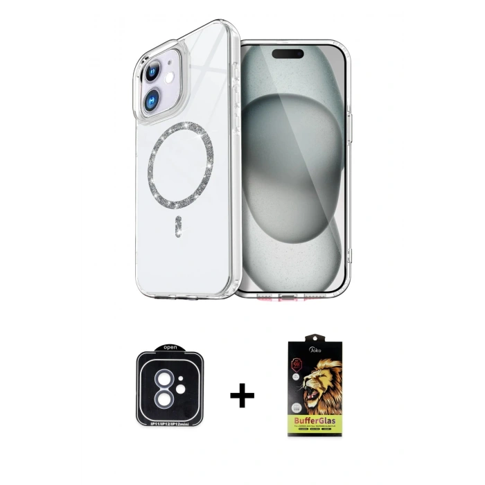MARSİLYAN™- iPhone 11 Kılıf Kıvılcım Form Prime - Siyah Buffer Cam Ekran Koruyucu + PVD Metal Kamera Lens - MI