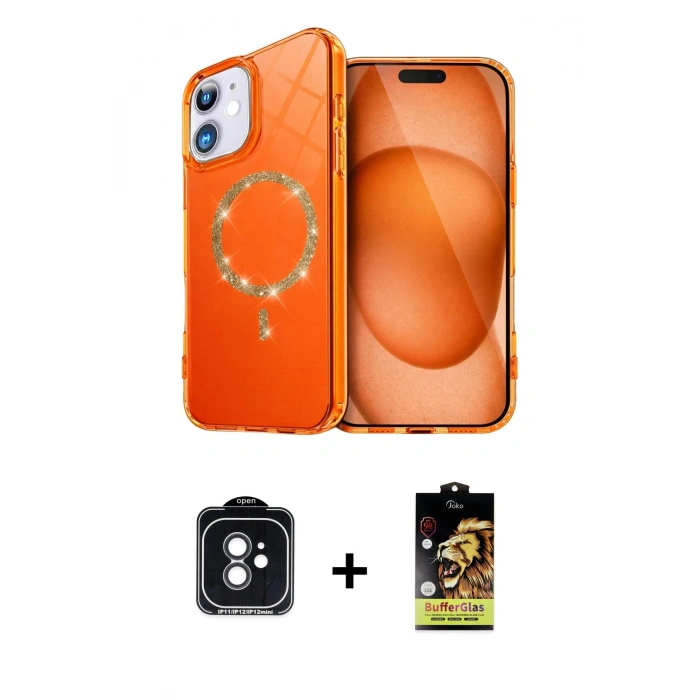 MARSİLYAN™- iPhone 11 Kılıf Kıvılcım Form Prime - Siyah Buffer Cam Ekran Koruyucu + PVD Metal Kamera Lens - SH