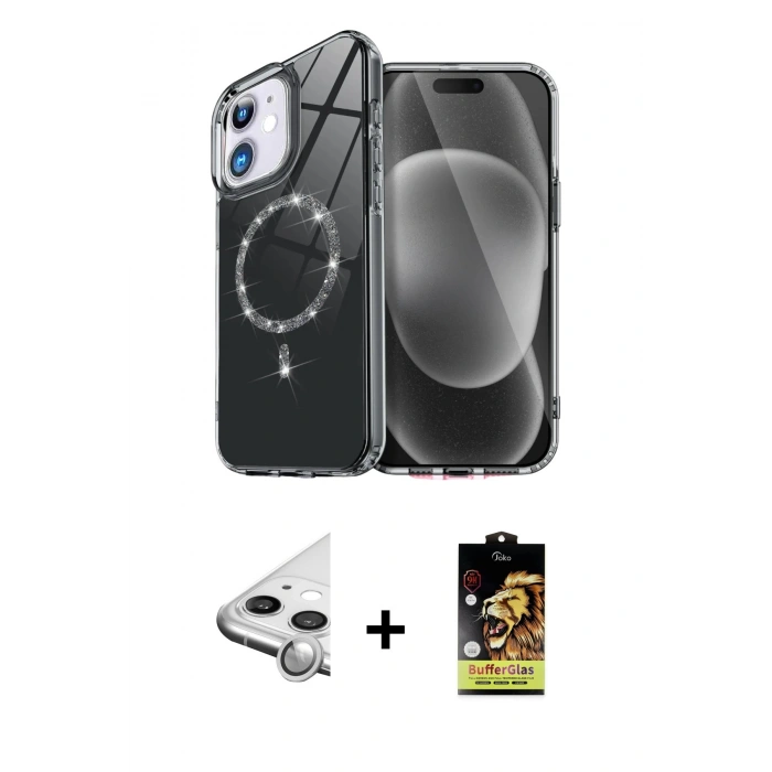 MARSİLYAN™- iPhone 11 Kılıf Kıvılcım Form Prime - Siyah Buffer Cam Ekran Koruyucu + Raze Metal Kamera Lens - GS