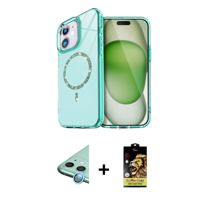 MARSİLYAN™- iPhone 11 Kılıf Kıvılcım Form Prime - Siyah Buffer Cam Ekran Koruyucu + Raze Metal Kamera Lens - MI