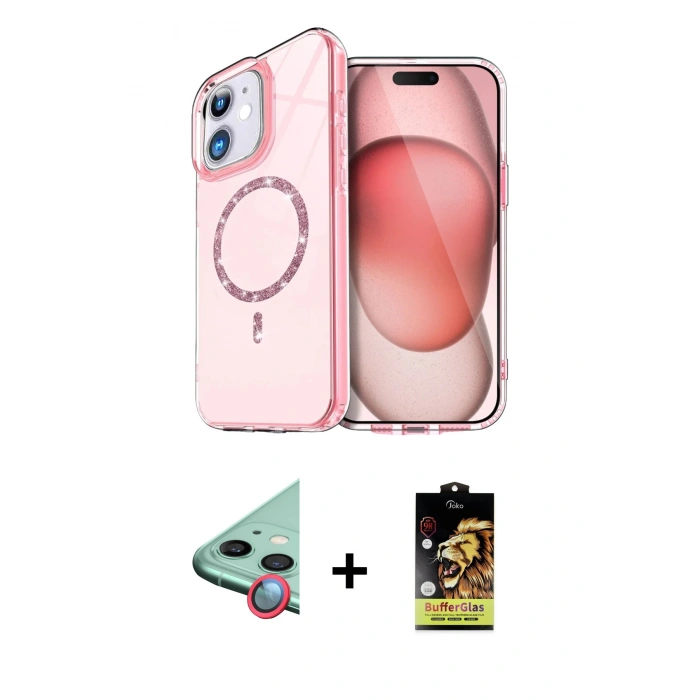 MARSİLYAN™- iPhone 11 Kılıf Kıvılcım Form Prime - Siyah Buffer Cam Ekran Koruyucu + Raze Metal Kamera Lens - KI