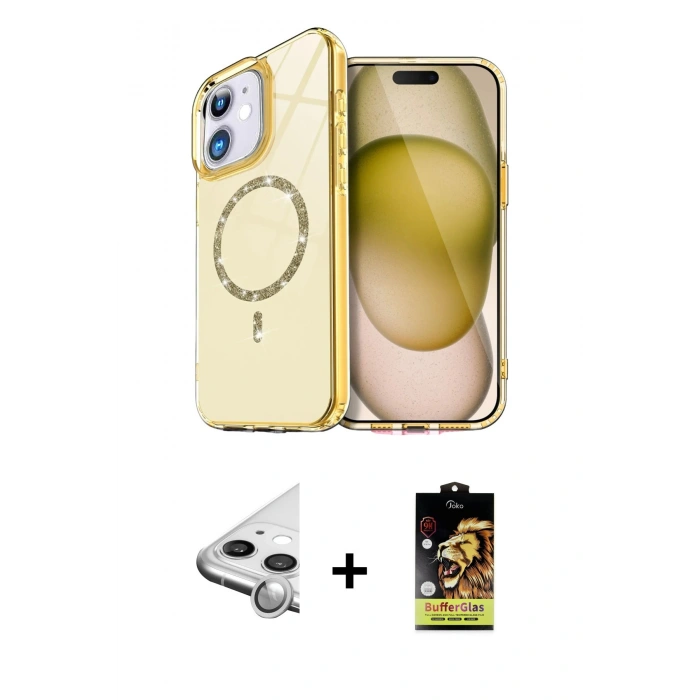 MARSİLYAN™- iPhone 11 Kılıf Kıvılcım Form Prime - Siyah Buffer Cam Ekran Koruyucu + Raze Metal Kamera Lens - GS