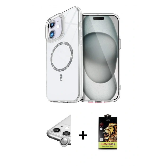 MARSİLYAN™- iPhone 11 Kılıf Kıvılcım Form Prime - Siyah Buffer Cam Ekran Koruyucu + Raze Metal Kamera Lens - GS