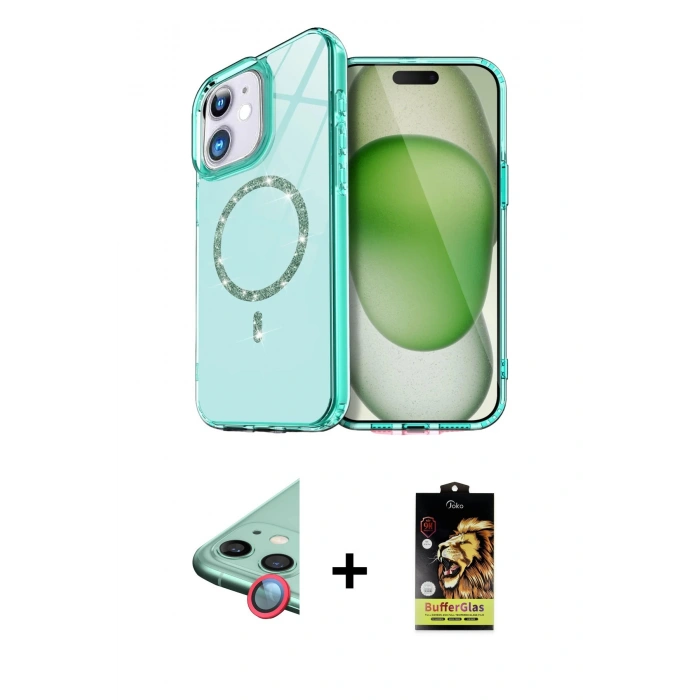 MARSİLYAN™- iPhone 11 Kılıf Kıvılcım Form Prime - Siyah Buffer Cam Ekran Koruyucu + Raze Metal Kamera Lens - KI