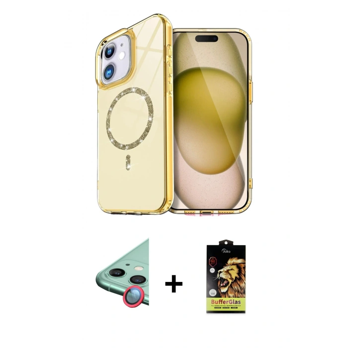 MARSİLYAN™- iPhone 11 Kılıf Kıvılcım Form Prime - Siyah Buffer Cam Ekran Koruyucu + Raze Metal Kamera Lens - KI