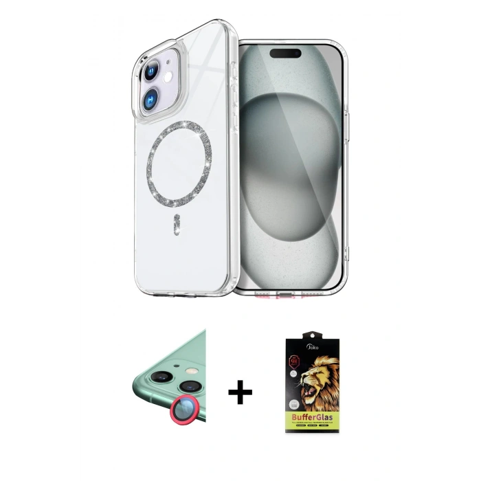 MARSİLYAN™- iPhone 11 Kılıf Kıvılcım Form Prime - Siyah Buffer Cam Ekran Koruyucu + Raze Metal Kamera Lens - KI