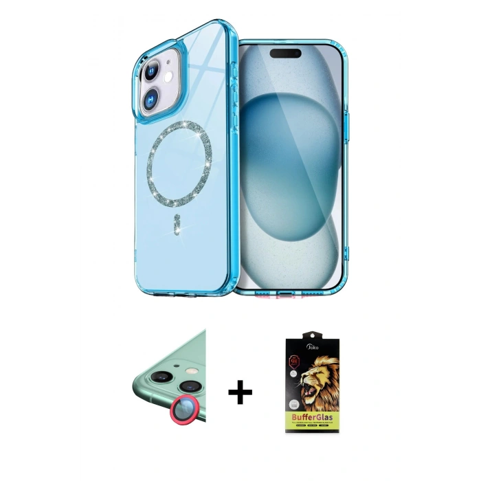 MARSİLYAN™- iPhone 11 Kılıf Kıvılcım Form Prime - Siyah Buffer Cam Ekran Koruyucu + Raze Metal Kamera Lens - KI