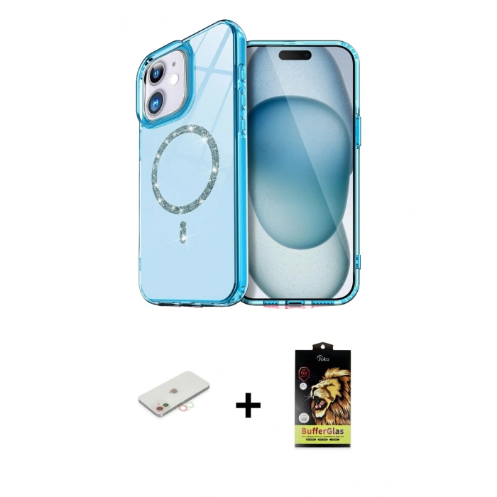 MARSİLYAN™- iPhone 11 Kılıf Kıvılcım Form Prime - Siyah Buffer Cam Ekran Koruyucu + Renkli Kamera Lens Koruma Cam - YL