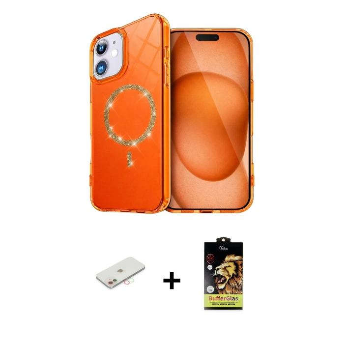 MARSİLYAN™- iPhone 11 Kılıf Kıvılcım Form Prime - Siyah Buffer Cam Ekran Koruyucu + Renkli Kamera Lens Koruma Cam - YL