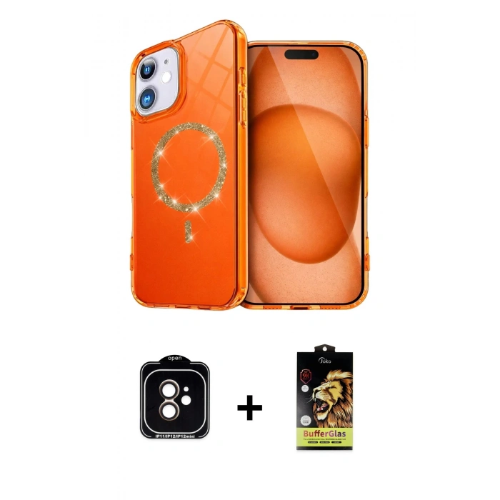 MARSİLYAN™- iPhone 11 Kılıf Kıvılcım Form Prime - Siyah Buffer Cam Ekran Koruyucu + PVD Metal Kamera Lens - TU