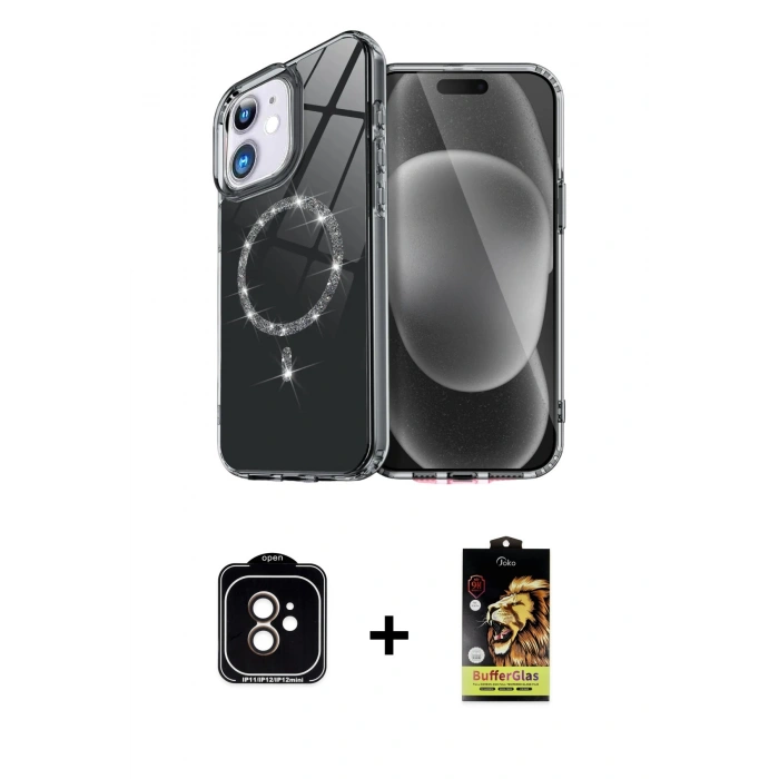 MARSİLYAN™- iPhone 11 Kılıf Kıvılcım Form Prime - Siyah Buffer Cam Ekran Koruyucu + PVD Metal Kamera Lens - TU