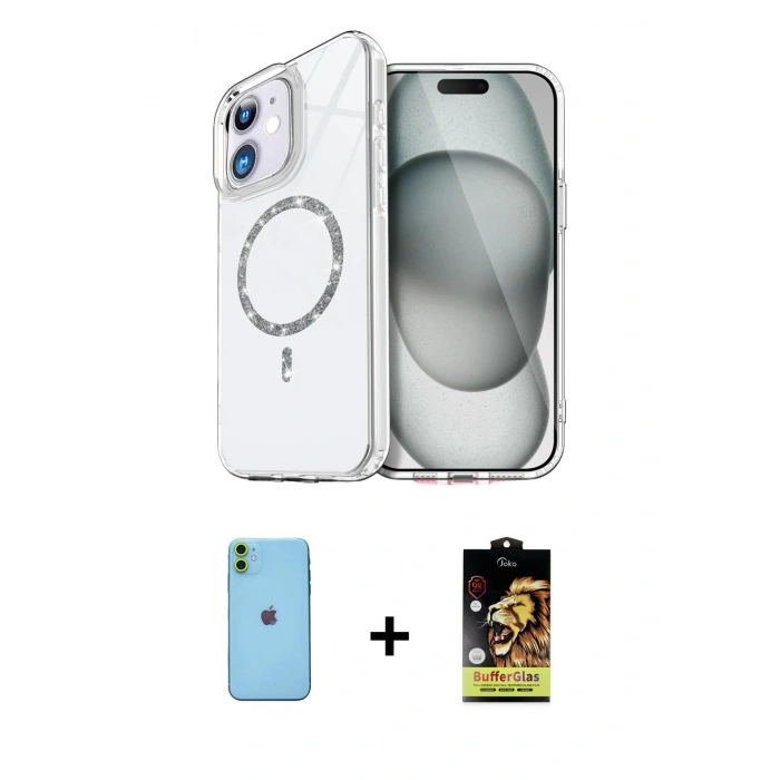 MARSİLYAN™- iPhone 11 Kılıf Kıvılcım Form Prime - Siyah Buffer Cam Ekran Koruyucu + Neon Fosforlu Kamera Lens - YL