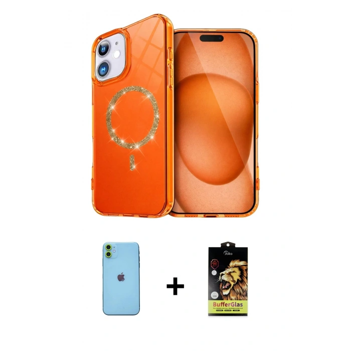 MARSİLYAN™- iPhone 11 Kılıf Kıvılcım Form Prime - Siyah Buffer Cam Ekran Koruyucu + Neon Fosforlu Kamera Lens - YL