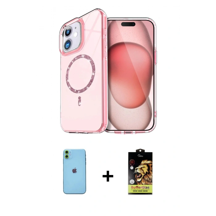 MARSİLYAN™- iPhone 11 Kılıf Kıvılcım Form Prime - Siyah Buffer Cam Ekran Koruyucu + Neon Fosforlu Kamera Lens - YL