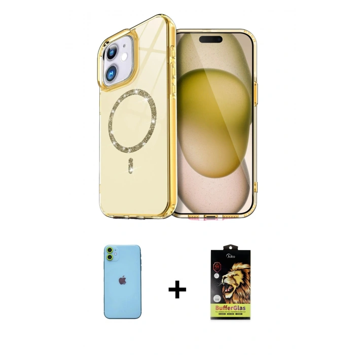 MARSİLYAN™- iPhone 11 Kılıf Kıvılcım Form Prime - Siyah Buffer Cam Ekran Koruyucu + Neon Fosforlu Kamera Lens - YL