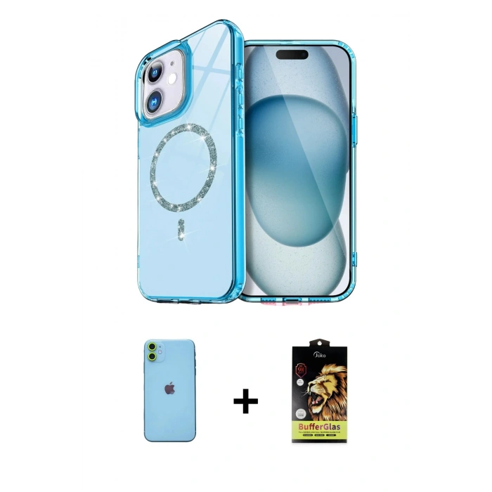 MARSİLYAN™- iPhone 11 Kılıf Kıvılcım Form Prime - Siyah Buffer Cam Ekran Koruyucu + Neon Fosforlu Kamera Lens - YL