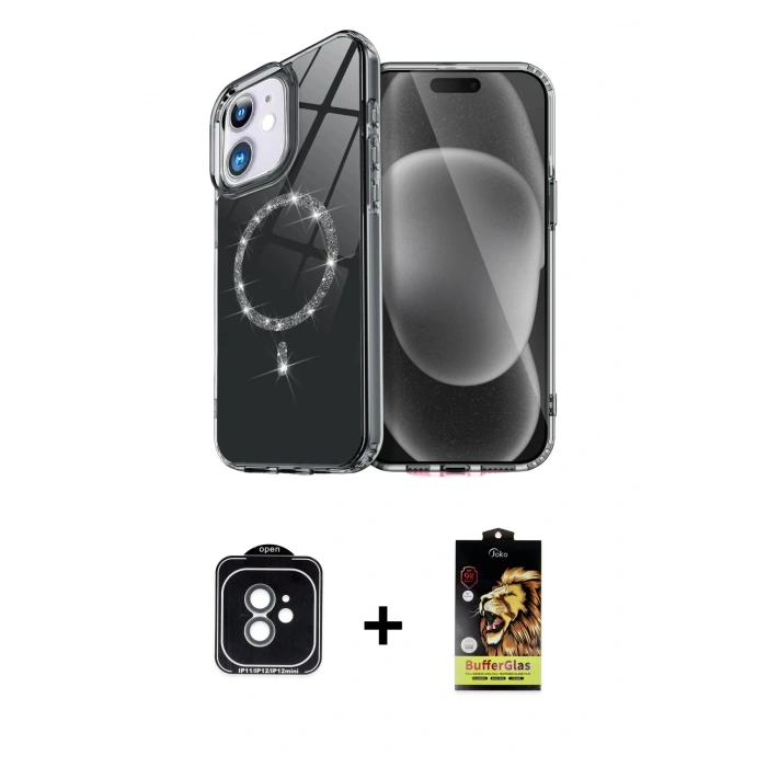 MARSİLYAN™- iPhone 11 Kılıf Kıvılcım Form Prime - Siyah Buffer Cam Ekran Koruyucu + PVD Metal Kamera Lens - YL