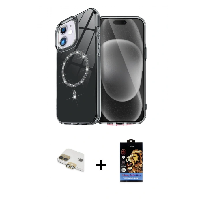 MARSİLYAN™- iPhone 11 Kılıf Kıvılcım Form Prime - Siyah Buffer Hayalet Cam Ekran Koruyucu + Pers Alüminyum Kamera Lens - GD