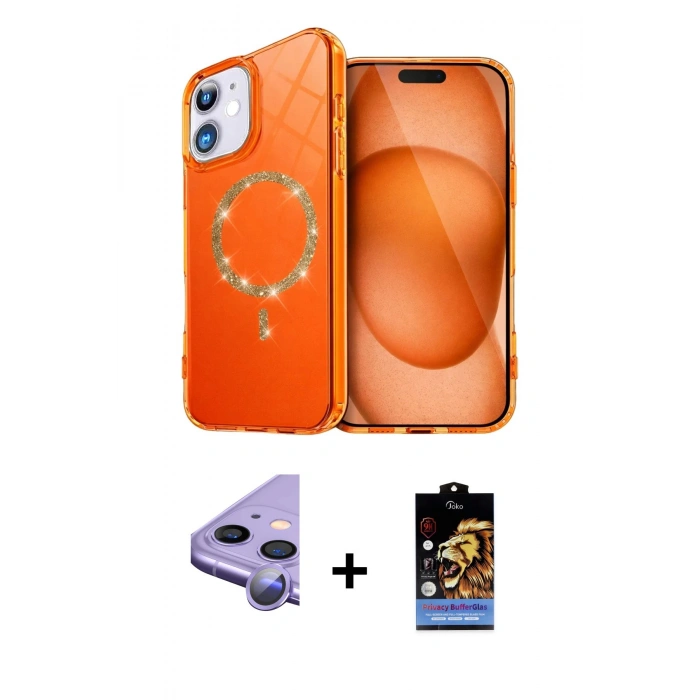 MARSİLYAN™- iPhone 11 Kılıf Kıvılcım Form Prime - Siyah Buffer Hayalet Cam Ekran Koruyucu + Mor Raze Metal Kamera Lens