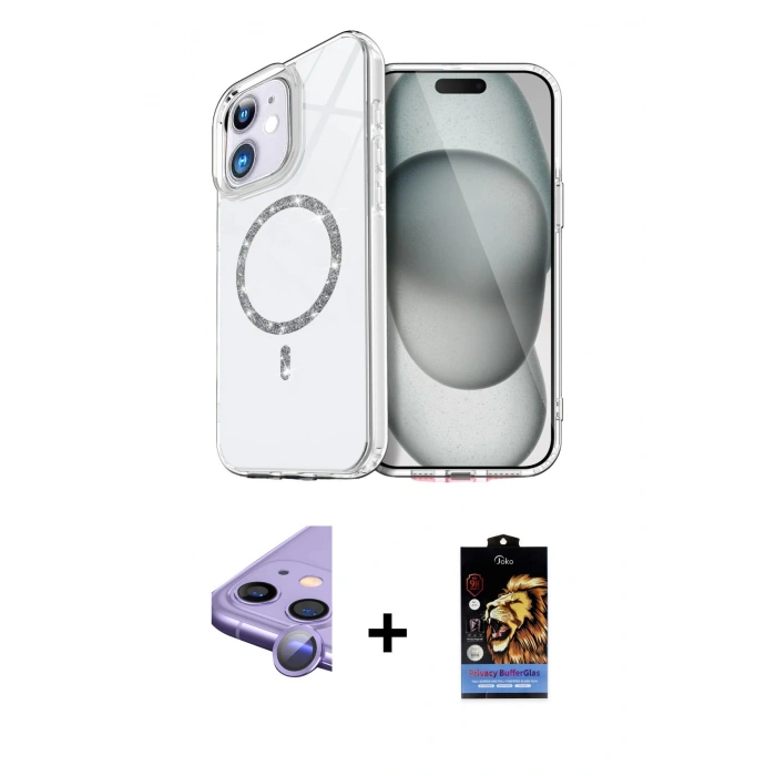 MARSİLYAN™- iPhone 11 Kılıf Kıvılcım Form Prime - Siyah Buffer Hayalet Cam Ekran Koruyucu + Mor Raze Metal Kamera Lens