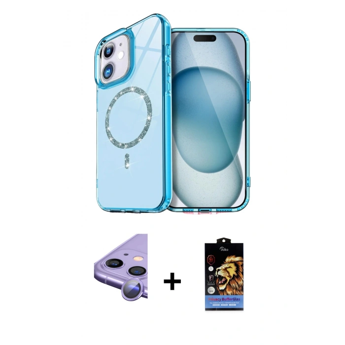 MARSİLYAN™- iPhone 11 Kılıf Kıvılcım Form Prime - Siyah Buffer Hayalet Cam Ekran Koruyucu + Mor Raze Metal Kamera Lens