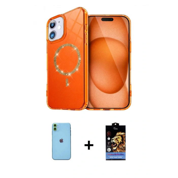 MARSİLYAN™- iPhone 11 Kılıf Kıvılcım Form Prime - Siyah Buffer Hayalet Cam Ekran Koruyucu + Neon Fosforlu Kamera Lens - YL