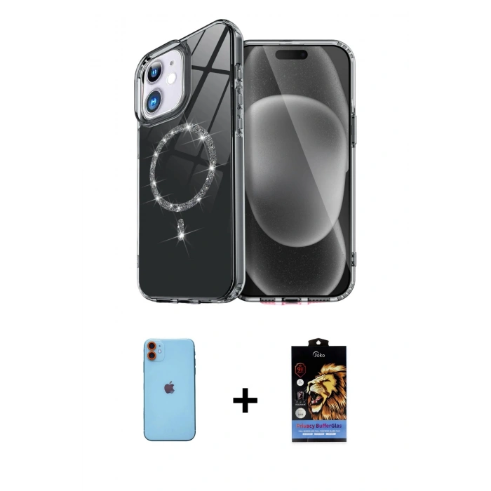MARSİLYAN™- iPhone 11 Kılıf Kıvılcım Form Prime - Siyah Buffer Hayalet Cam Ekran Koruyucu + Neon Fosforlu Kamera Lens - TU