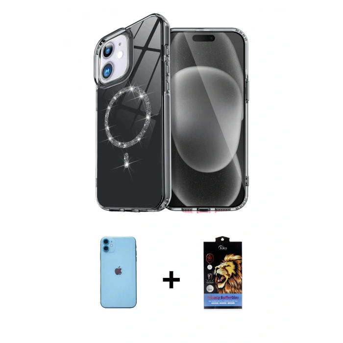 MARSİLYAN™- iPhone 11 Kılıf Kıvılcım Form Prime - Siyah Buffer Hayalet Cam Ekran Koruyucu + Neon Fosforlu Kamera Lens - MI