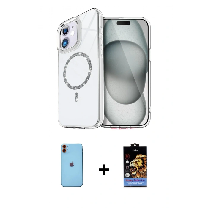 MARSİLYAN™- iPhone 11 Kılıf Kıvılcım Form Prime - Siyah Buffer Hayalet Cam Ekran Koruyucu + Neon Fosforlu Kamera Lens - TU